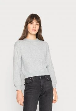 Auslauf 👏 Even&Odd Damen POINTELLE CREW NECK JUMPER - Strickpullover - Mottled Light Grey ✨