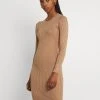 Schlussverkauf 🧨 Even&Odd Damen Knit Mini Wide Rib Basic Dress - Etuikleid - Mottled Dark Brown 💯