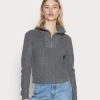 Brandneu 😀 Even&Odd HALF ZIP JUMPER - Strickpullover - Mottled Dark Grey | Damen 👏