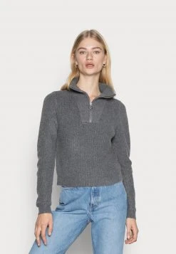 Brandneu 😀 Even&Odd HALF ZIP JUMPER - Strickpullover - Mottled Dark Grey | Damen 👏