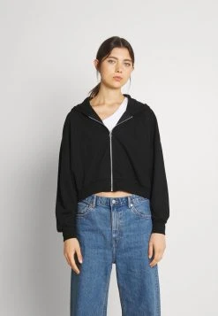 Budget 😉 Even&Odd Damen Ribbed Zip Though Hooded Sweat Jacket - Sweatjacke - Black 😀