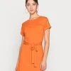 Am billigsten 😍 Even&Odd BASIC Short Sleeves Mini Belted Dress - Jerseykleid - Orange | Damen ❤️