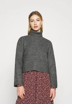 Bestpreis 🎉 Even&Odd Damen CROPPED BOXY ROLL NECK - Strickpullover - Mottled Dark Grey 🌟