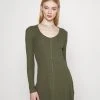 Bestpreis 😀 Even&Odd Ribbed Button Through Mini 💯 Dress - Strickkleid - Green | Damen ⌛