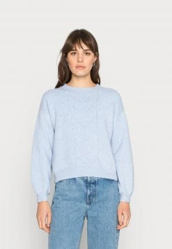 Aktion ⌛ Even&Odd POINTELLE CREW NECK JUMPER - Strickpullover - Mottled Light Blue | Damen 🔔