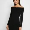 Neu 😀 Even&Odd Damen BASIC - OFF-SHOULDER MINI LONG SLEEVES DRESS - Etuikleid - Black ✔️