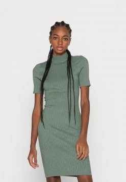Neu 🔥 Even&Odd Damen PERKIN NECK SHORT SLEEVE 🎁 DRESS - Strickkleid - Olive ✨