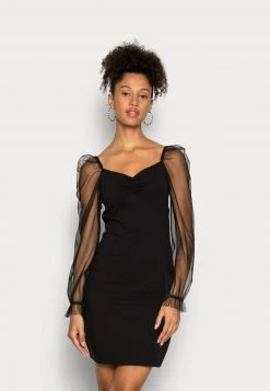Besorgen ✨ Even&Odd LONG PUFF SLEEVES RUSHING BODYCON 👍 DRESS - Cocktailkleid/festliches Kleid - Black | Damen ✨